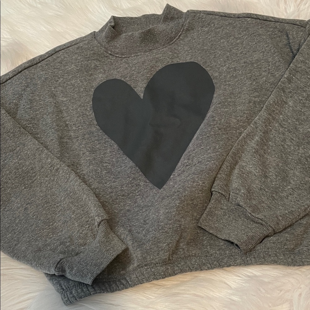 Old Navy Gray Crewneck Sweatshirt with Heart Detail